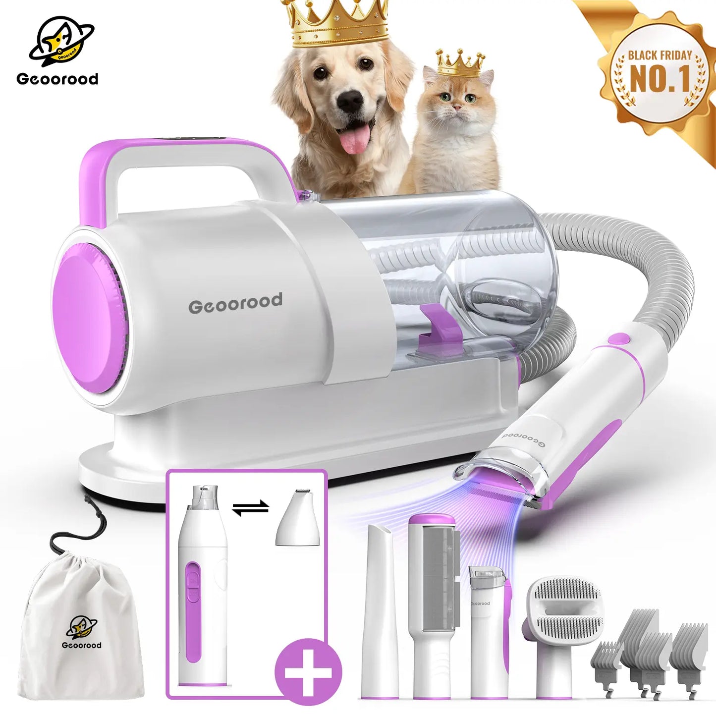 Transform Your Pet Grooming Routine with the Geoorood Dog Grooming Vacuum Kit - Powerful 10Kpa Suction, 2.2L Dust Tank, and Adjustable Combs for Effortless Grooming at Home!