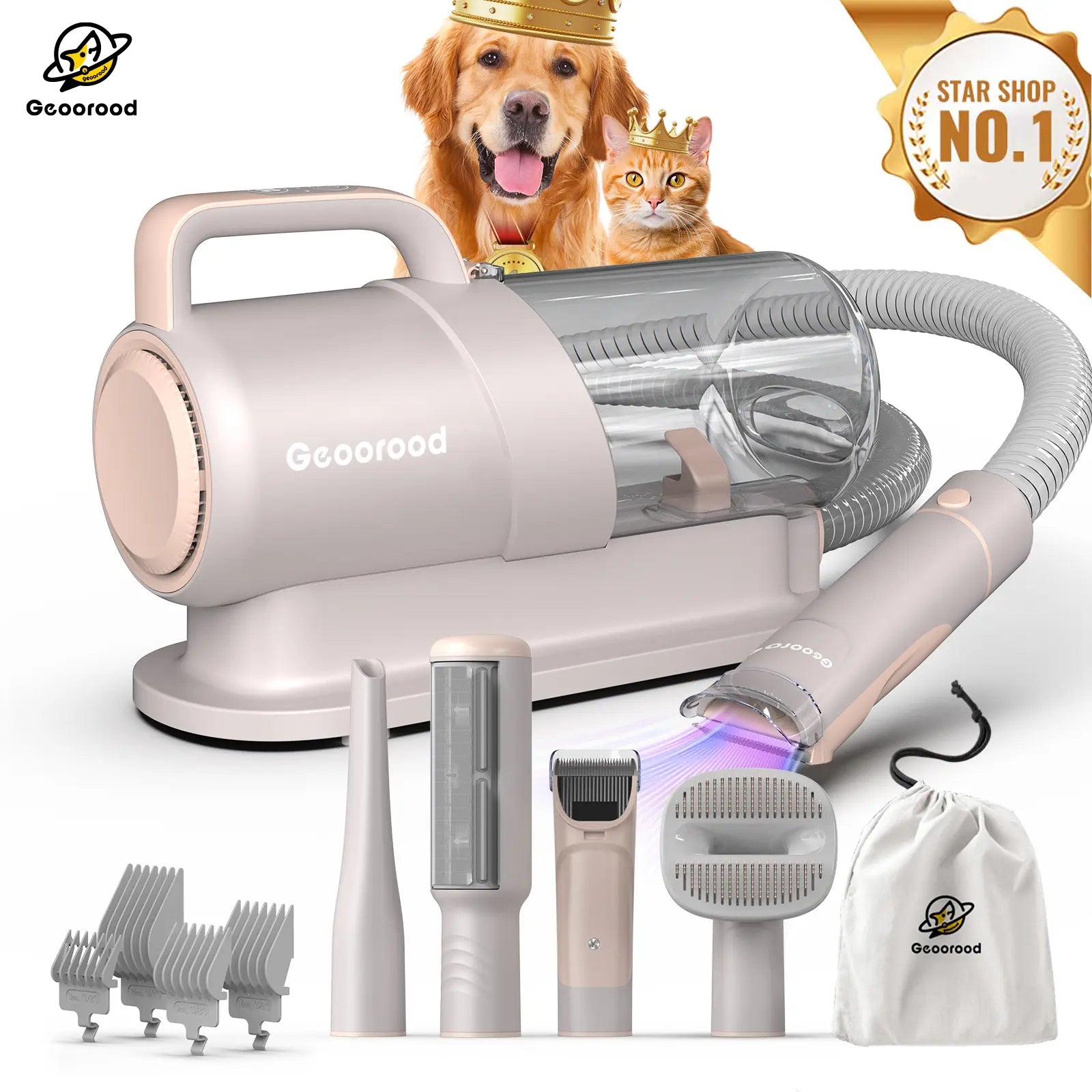 Transform Your Pet Grooming Routine with the Geoorood Dog Grooming Vacuum Kit - Powerful 10Kpa Suction, 2.2L Dust Tank, and Adjustable Combs for Effortless Grooming at Home!