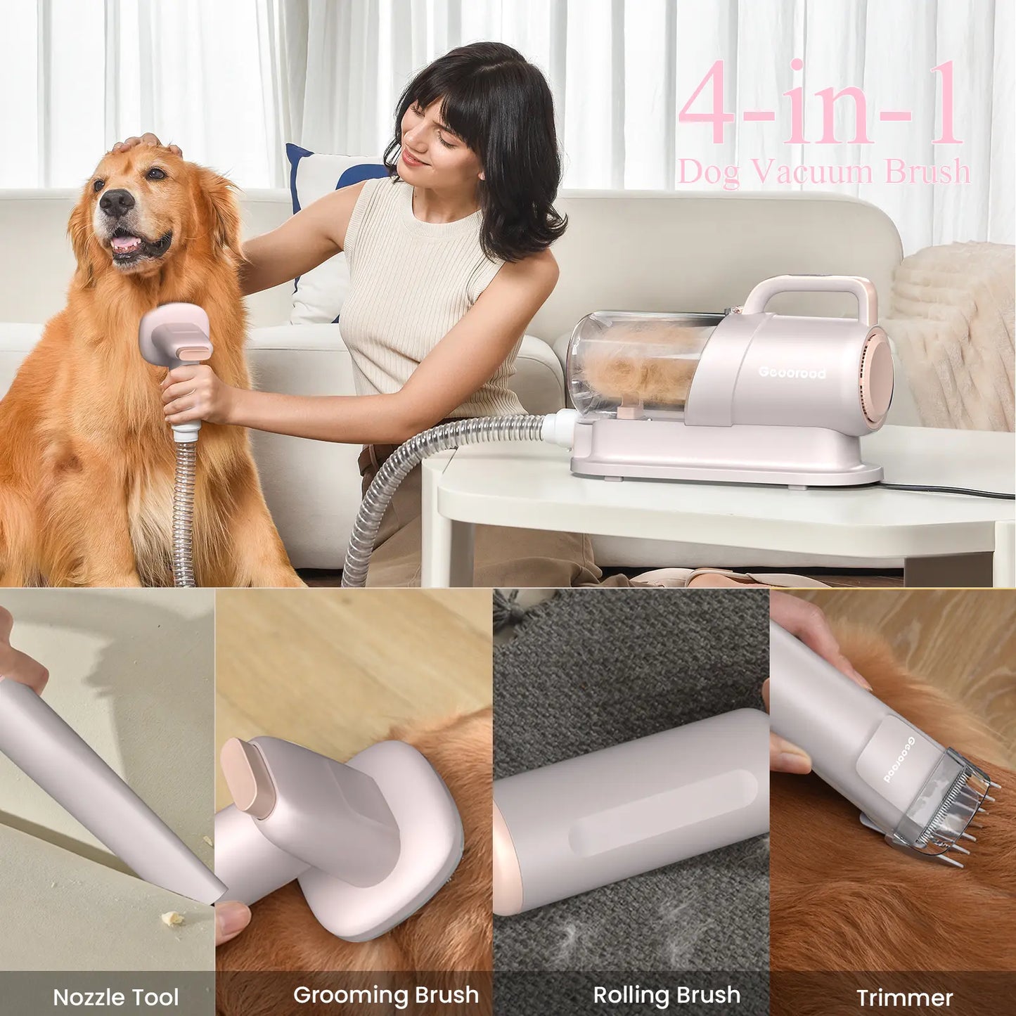 Transform Your Pet Grooming Routine with the Geoorood Dog Grooming Vacuum Kit - Powerful 10Kpa Suction, 2.2L Dust Tank, and Adjustable Combs for Effortless Grooming at Home!