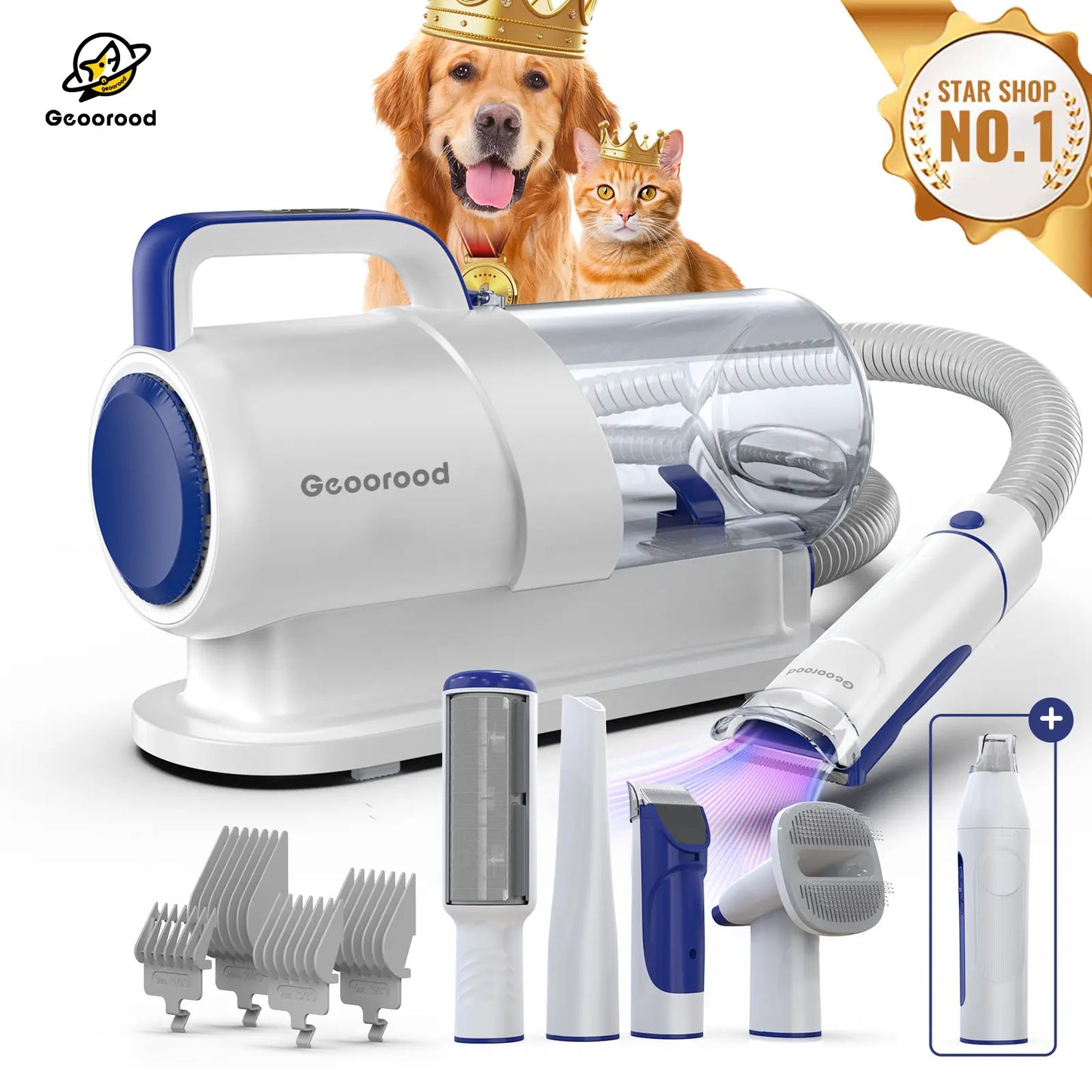 Transform Your Pet Grooming Routine with the Geoorood Dog Grooming Vacuum Kit - Powerful 10Kpa Suction, 2.2L Dust Tank, and Adjustable Combs for Effortless Grooming at Home!